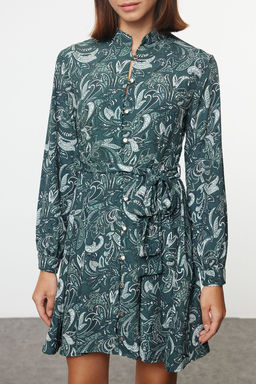 Trendyolmilla Yesil Kusakl? Sal Desen Astarl? Mini Dokuma Gomlek Elbise TWOAW25EL00163 фото 3