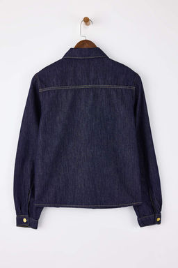 Koyu Mavi Dugme Detayl? Basic 100% Pamuk Denim Gomlek TWOSS26GO00004 - Trendyolmilla фото 2