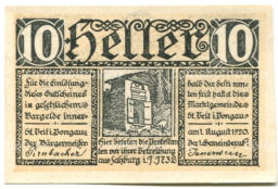 Банкнота 10 геллеров 1920 года Австрия Санкт-Файт-им-Понгау (нотгельд)