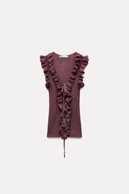 KNIT TOP WITH RUFFLES AND TIES - Zara фото 3