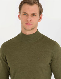 A__k Ye_il Slim Fit Yar_m Bal_k__ Yaka Y_n Kar___ml_ Basic Triko Kazak - Pierre cardin фото 2