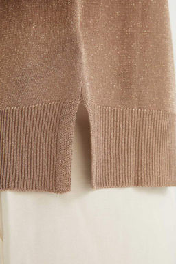 Женский однотонный вязаный свитер стандартного силуэта с круглым вырезом и рукавами реглан, серебристый - Defacto фото 7