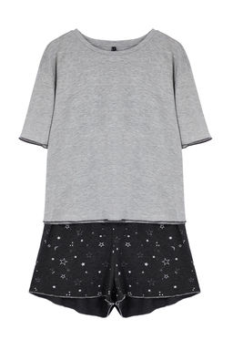 Trendyolmilla Gri Melanj Galaksi Desenli Baby Overlok Detayl? Sortlu Orme Pijama Tak?m? THMSS24PT00203 фото 26