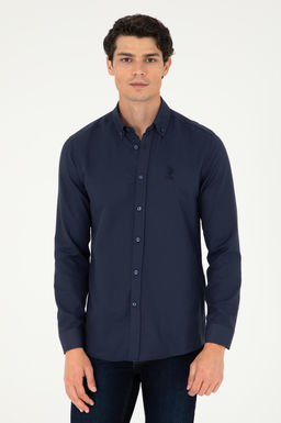 Мужская темно-синяя базовая рубашка с длинным рукавом