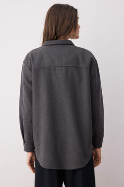 TRENDYOLMILLA Mavi Cift Cepli Oversize/Genis Kal?p Kase Dokuma Gomlek TWOAW23GO00356  фото 4