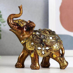 Фигурка полистоун «Слонёнок в золотой попоне с зеркальной мозаикой», 13.5×12×5.7 см