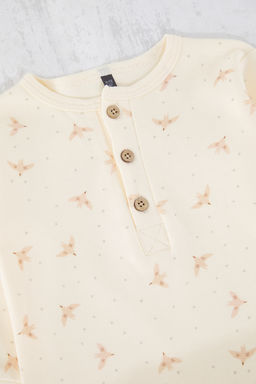 Bej Unsex Bebek %100 Pamuk Bask?l? Dugmeli Uzun Kol Tulum TKDSS25TU00003 - Trendyolmilla фото 2