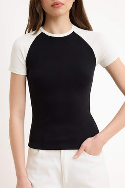 Siyah Renk Bloklu Regular/Normal Kal?p K?sa Kollu %100 Pamuk Orme t-shirt TWOSS26TS00275 - Trendyolmilla фото 3