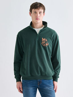 Dik Yaka Bask?l? Erkek Sweatshirt