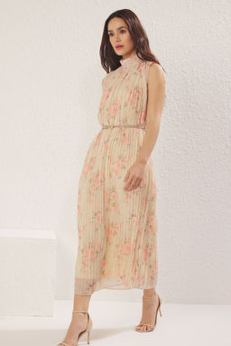 TRENDYOLMILLA Bordo Kemerli Duz Kesim Piliseli Midi Astarl? Sifon Dokuma Elbise TWOSS25EL00118  фото 14