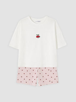 Bisiklet Yaka Nak??l? Kad?n ?ortlu Pijama Tak?m?