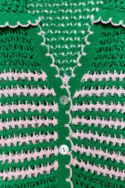 CHAQUETA PUNTO CALADO RAYAS MANGA CORTA / Verde - Zara фото 7