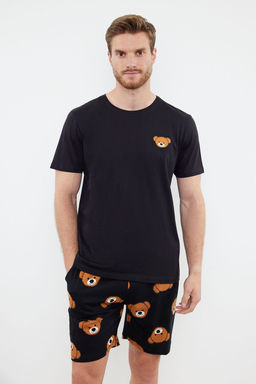 TRENDYOL MAN Siyah Couple/Cift/Family Regular Ay?c?k Desenli %100 Pamuklu Sortlu Pijama Tak?m? TMNSS24PT00049 - Trendyolmilla фото 4