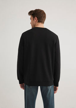 Bisiklet Yaka Siyah Sweatshirt - Mavi фото 4