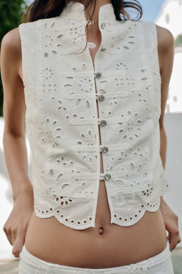 CUERPO BORDADOS BOTONES JOYA / Blanco - Zara фото 4