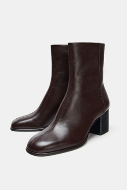 LEATHER ANKLE BOOTS WITH BLOCK HEEL - Zara фото 3