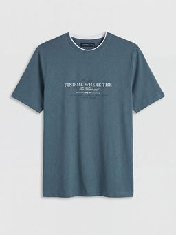 Bisiklet Yaka Bask?l? Penye Erkek Ti??rt