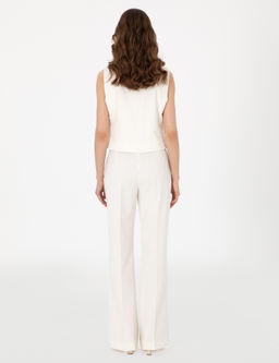 Beyaz Flare Fit Kuma_ Pantolon