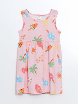 Bisiklet Yaka Bask?l? K?z ?ocuk Penye Elbise