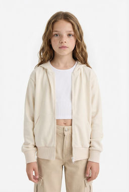 Regular F_t Basic Kap__onlu Fermuarl_ Sweatshirt K_z _ocuk - Defacto фото 3