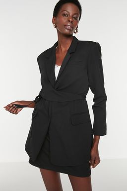 Siyah Kusakl? Regular Astarl? Kruvaze Kapama Dokuma Blazer Ceket TWOAW21CE0320