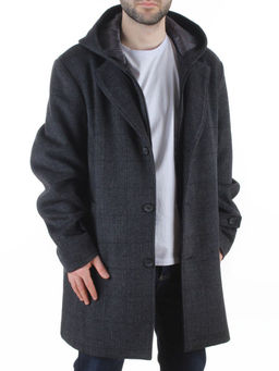 475646502 DK. GRAY Пальто демисезонное мужское со съемным капюшоном (65% шерсть, 35% кашемир)