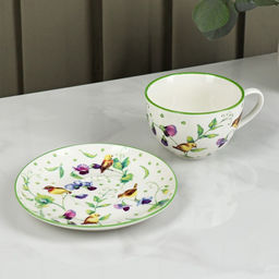 Сервиз чайный Доляна Зелёный сад, 12 предметов: 6 чашек 220 мл, 6 блюдец d=13 см, фарфор