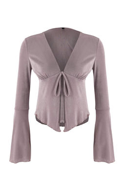 Tas Fitted/Vucuda Oturan V Yaka Uzun Kollu Baglama Detayl? Buzzy Orme Bluz TWOSS26BZ00184