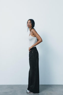 HIGH-WAIST TRF WIDE-LEG JEANS WITH CROSSOVER WAISTBAND - Zara фото 7