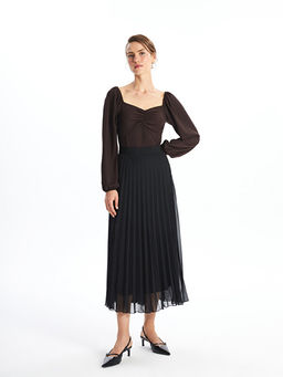 Kad?n Beli Lastikli D?z Pileli Etek