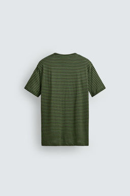 CAMISETA REGULAR FIT RAYAS MEZCLA LINO / Marr?n / Verde