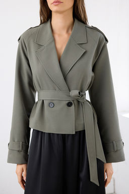 Haki Premium Dokuma Crop Blazer Ceket TWOSS24BC00010