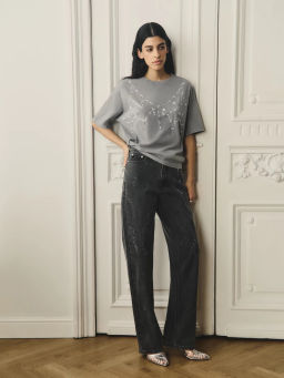 Джинсы straight с высокой посадкой со стразами / Zarina