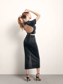 CONTE Мерцающий укороченный топ с открытой спиной LD 1827 silver black silver black