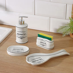 Аксессуары для кухни Доляна Уют, 4 предмета, дозатор 300 мл, мыльница, подставка для губки, подставка для ложки, белые