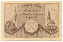 Банкнота 50 геллеров 1920 года Австрия  Санкт-Освальд (нотгельд)