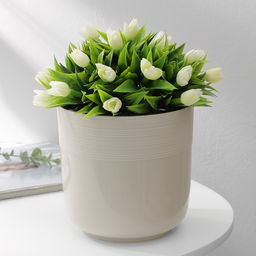 Кашпо для цветов со вставкой «Линель», 2.7 л, d=16 см, h=16 см, бежевое