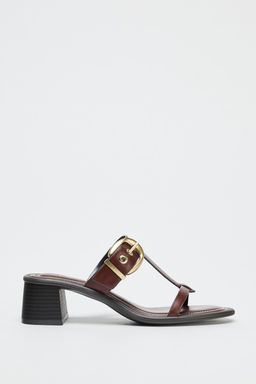 LEATHER BLOCK HEEL SANDALS - Zara фото 3