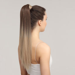 Хвост накладной, прямой волос, на резинке, 60 см, 100 г, омбре русый, блонд