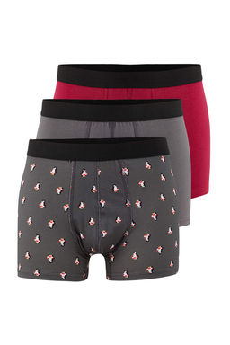 Cok Renkli 3lu Paket Desenli/Duz Pamuklu Boxer TMNAW25BX00009