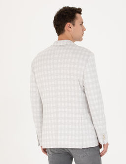 A__k Gri Pamuk Kar___ml_ Slim Fit Ekose Ceket
