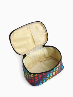 Косметичка - сундучок на молнии, на подкладке, с ручкой, зеркалом, с рисунком, чёрная