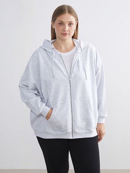 Oversize Kad?n Kal?n Fermuarl? Sweatshirt