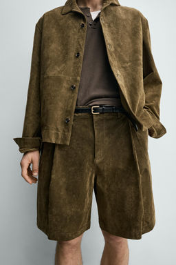 BERMUDA RELAXED FIT PIEL ANTE / Khaki