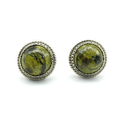 Серьги пусеты (гвоздики) змеевик 15мм.