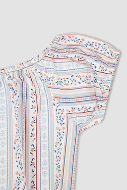 Блузка с коротким рукавом с рисунком для девочки - Defacto фото 7