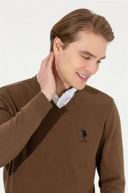 U. S. Polo Assn Мужской базовый трикотажный свитер кокосового цвета с v-образным вырезом - U.s. polo assn фото 8