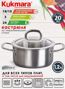 Кастрюля линии SAFIA 1,2л. д.16см,со стекл.крышкой SF-CA1216G