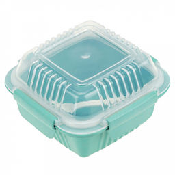 Ланч-бокс для продуктов пластмассовый Эко дом 0,55л, 14х14см h8,5см, с ложкой 13см, крышка прозрачная, с клипсами, с уплотнителем, цвета в ассортименте: бежевый, розовый, голубой (Китай) Пластик с добавлением пшеничных волокон. - Домашняя мода фото 5