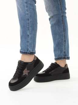 03-YE475-1 BLACK Кроссовки женские (натуральная кожа)